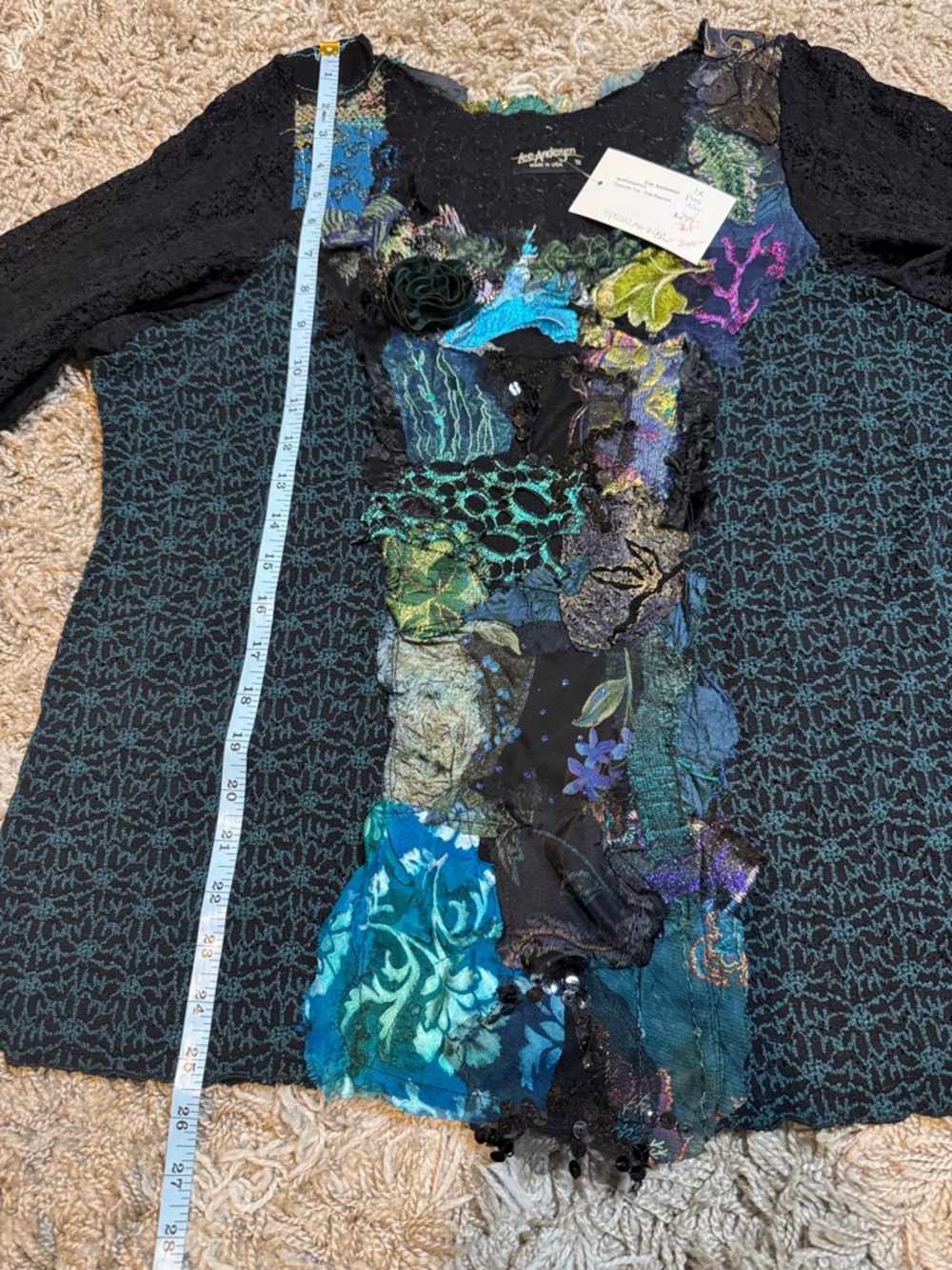 NWT Lee Andersen “Pastiche” Lace Sleeve Embellished Pullover size 1X - Picture 15 of 16